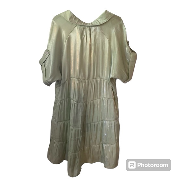 Umgee Satin Sheen Tiered Spring Tunic / Dress Button Up Pastel Green Medium - Picture 2 of 9